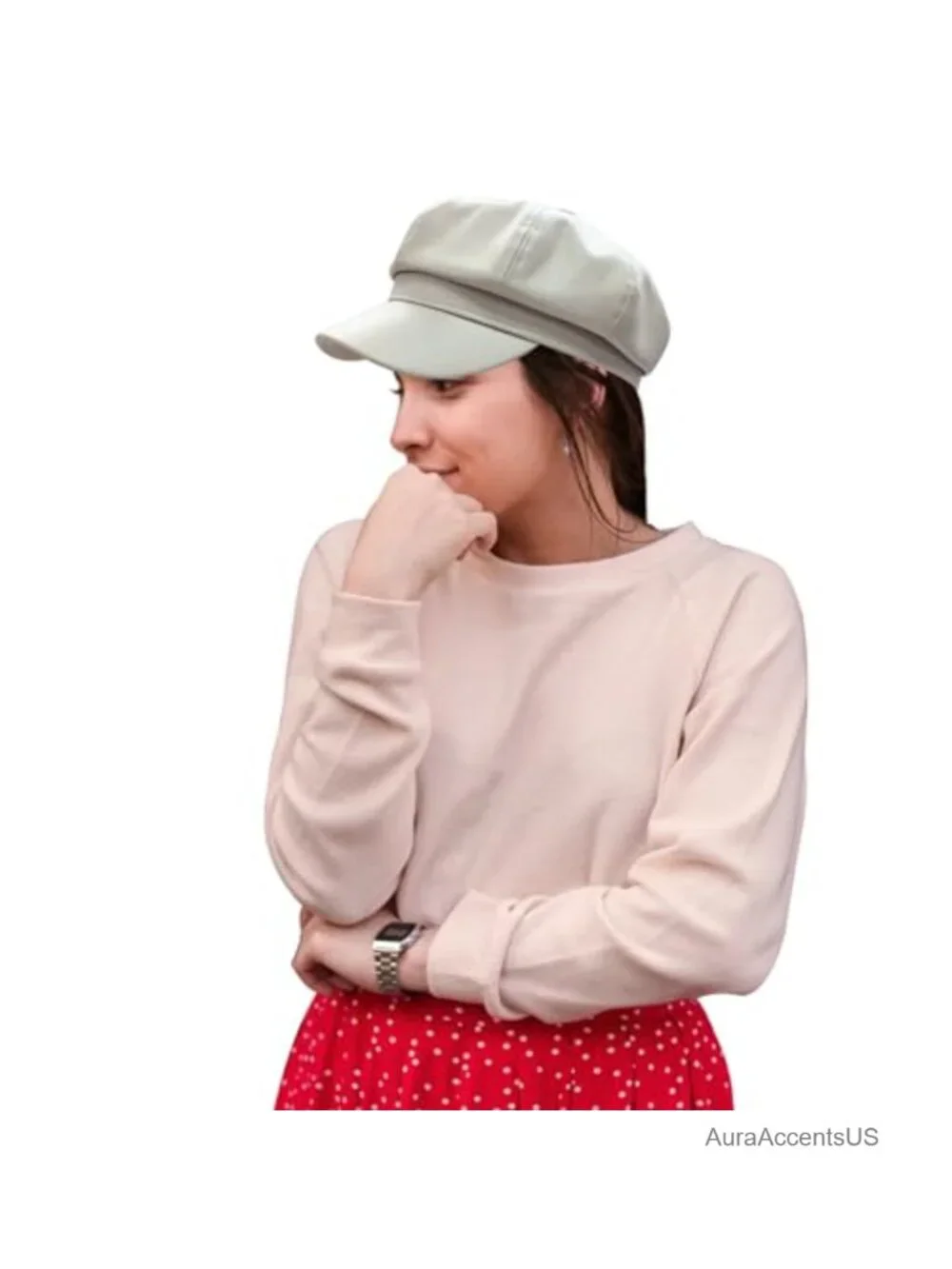 8 Panel Newsboy Cap PU Leather Visor Beret Cabbie Hat